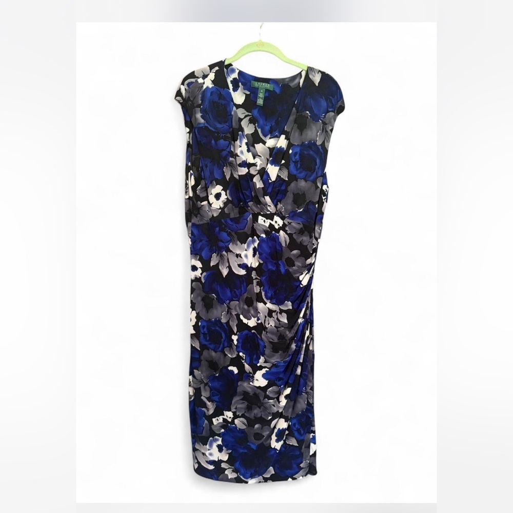 Lauren Ralph Lauren Blue V-Neck Sheath Dress for Weddings